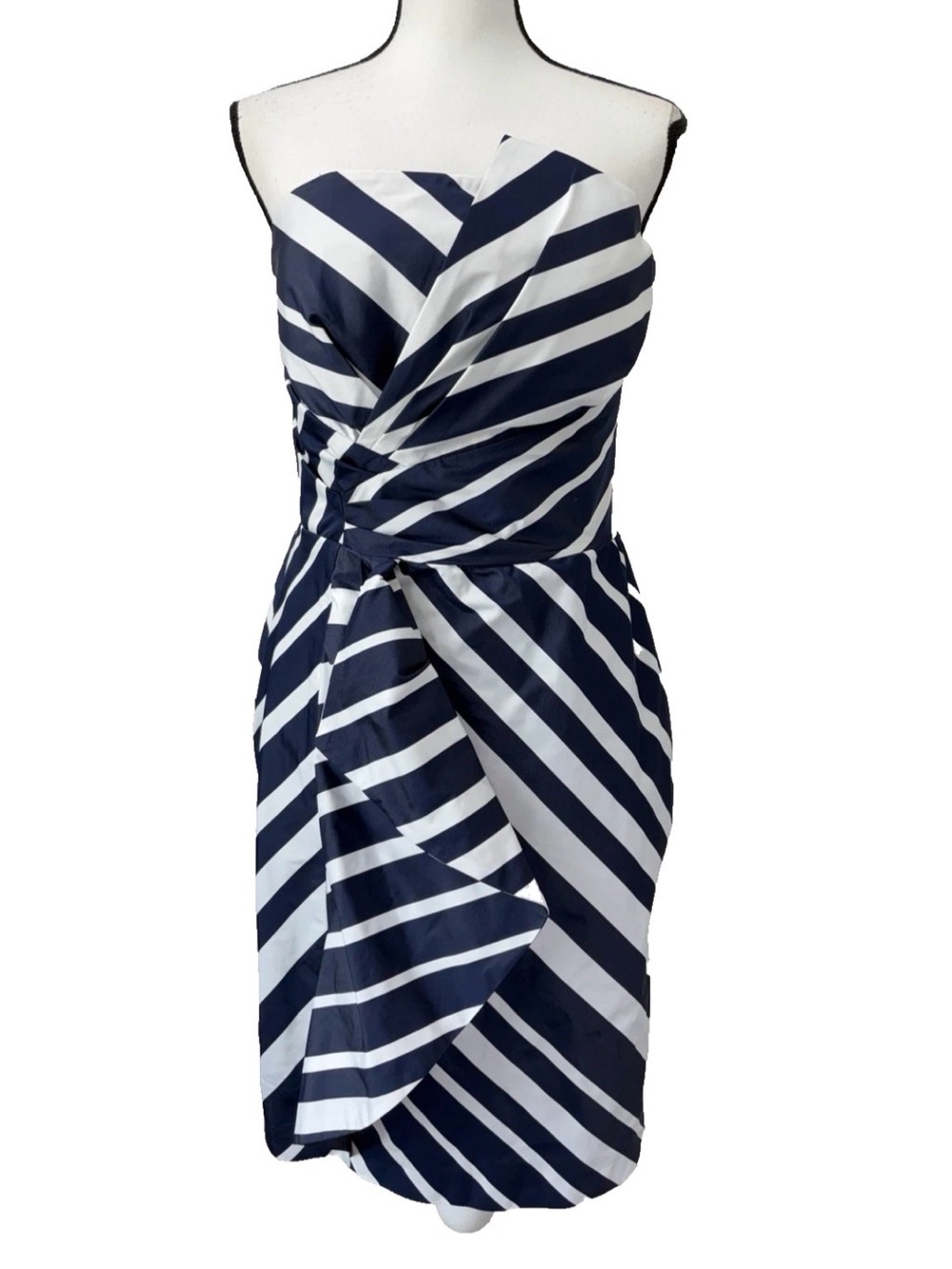 Lauren Ralph Lauren NWT Navy White Taffeta Strapless Party Cocktail Dress Size 8
